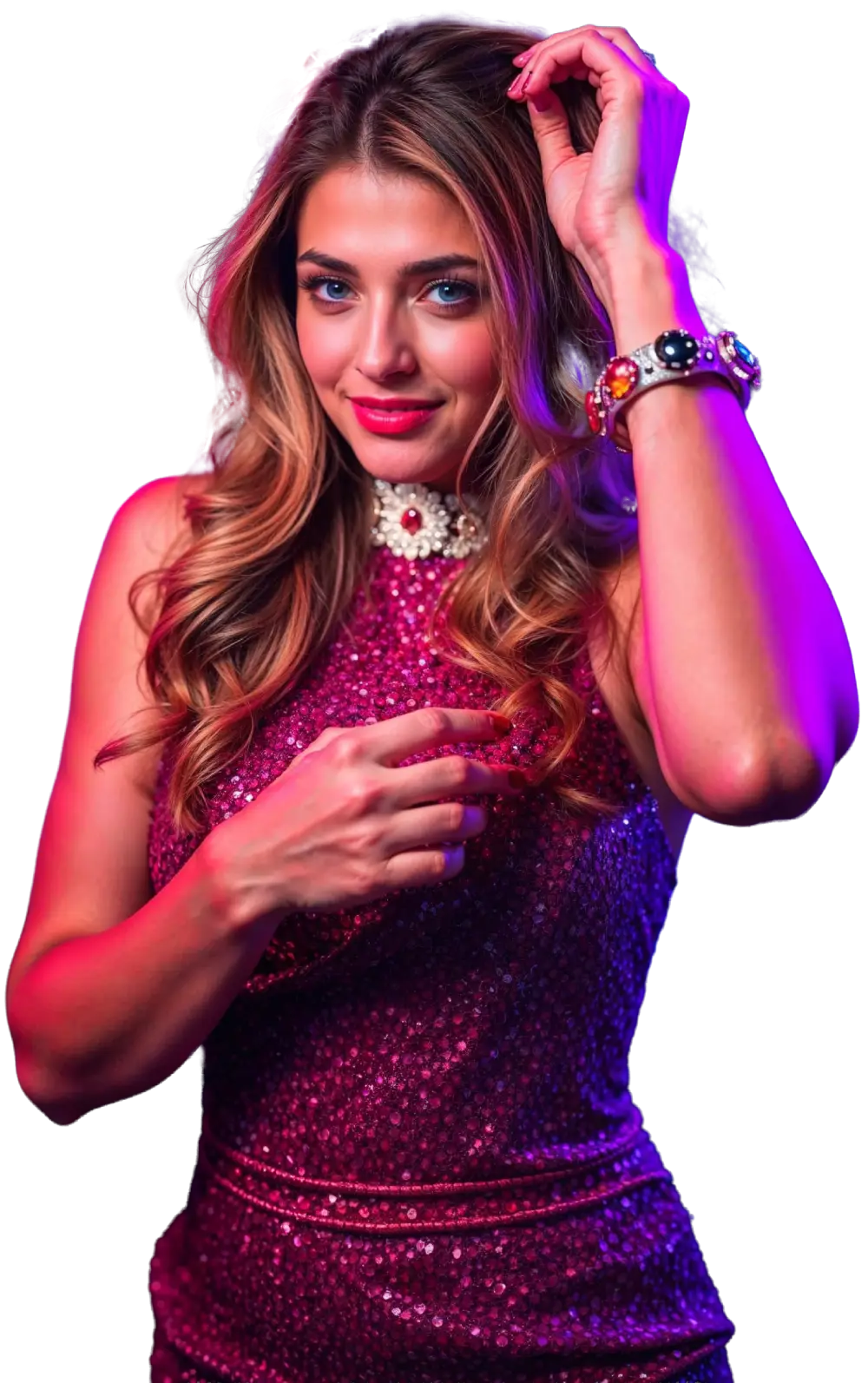 woman casino host holding chips