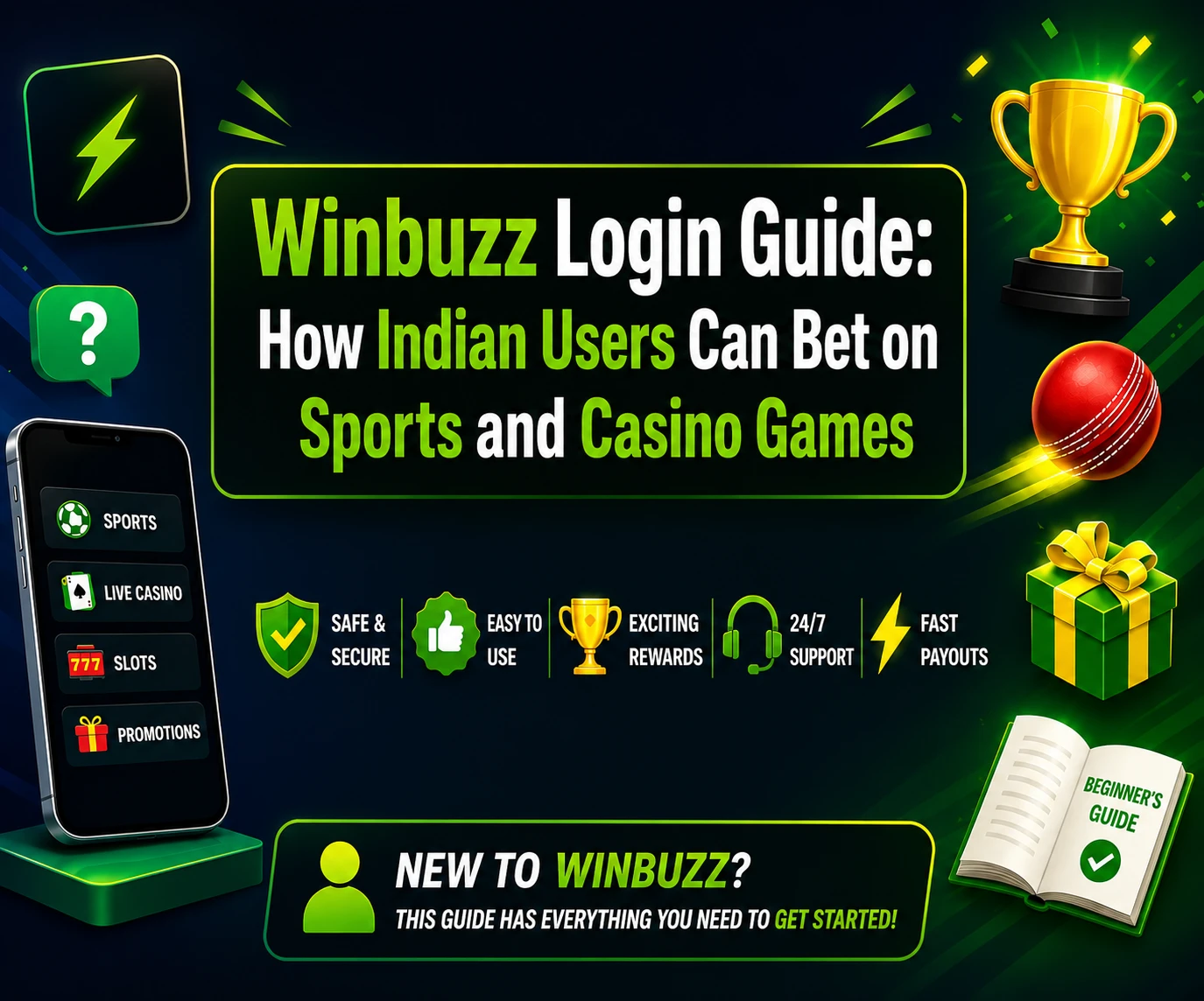 Winbuzz login guide showing sports betting, casino games, UPI deposits, live betting features, and secure account access for Indian users.
