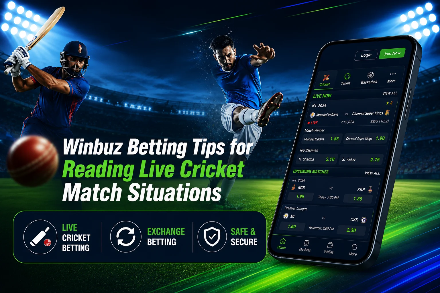 Winbuz Betting live cricket match analysis showing pitch conditions, live odds, player performance, and cricket betting strategies during matches.