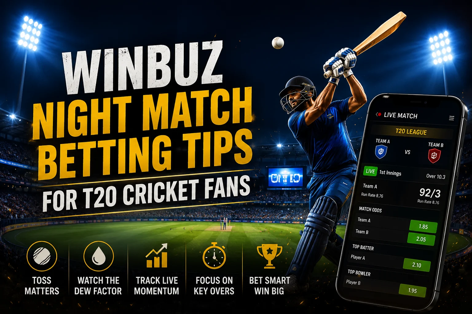 Winbuz T20 betting guide with live night cricket match insights and betting strategies